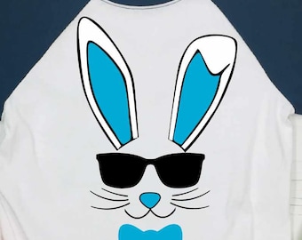 Easter Svg Boy Bunny Sunglasses Svg, Easter Shirt Design Bow tie Svg Eps Dxf Png, Cricut, Silhouette clip art sublimation digital download