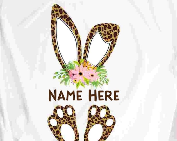 Cheetah print bunny ears and feet with flower PNG. Easter Leopard Rabbit sublimation digital design Easter clipart printable printing