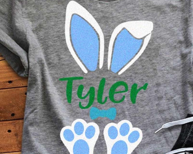 Boy Bunny Easter Svg, Easter Bunny Svg, Easter Shirt Design, Bunny Bow svg,  EPS, DXF, SVG, Png, Cricut, Silhouette clip art, bunny feet