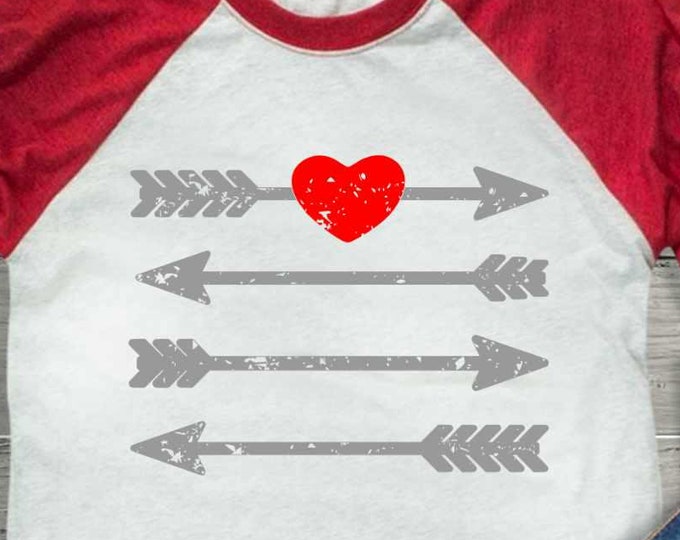 Arrow with heart svg Distressed Grunge Valentine svg, arrow monogram svg, Kids Valentines Day SVG, DXF, EPS shirt, Boho Cricut Silhouette