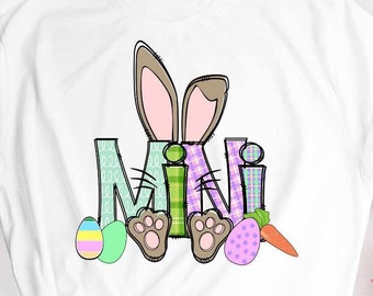 Bunny Mini Png Easter Doodle Letters Png Baby Family Easter matching shirts Png Transfer Sublimation Digital Designs