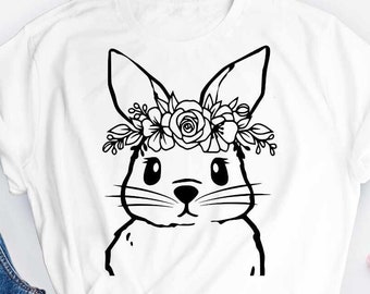 Floral Bunny SVG, Easter svg, Spring Rabbit Design Cut file, Flower Bunny svg, Animal Face svg, Flower Crown svg, eps, dxf, png