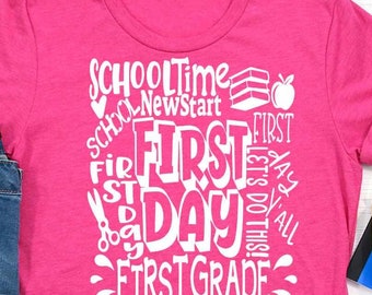 First Grade SVG, Back to School Typography, Student Cut Files (png, svg, eps, dxf)