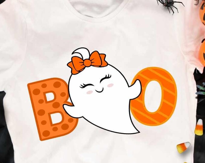 Boo Svg Halloween Svg Girl Ghost Svg Cut file Trick or treat svg, eps, dxf, png cut files for Cricut, Silhouette