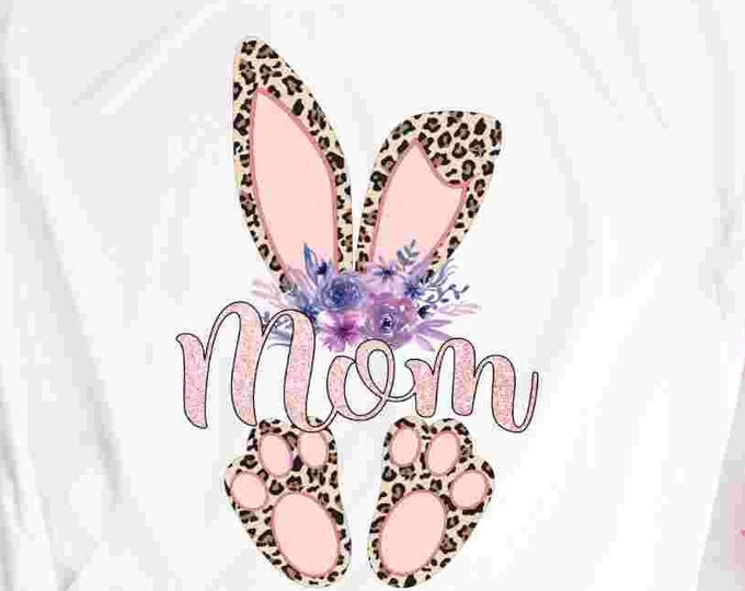 Mom Cheetah bunny PNG. Easter Leopard Print ears and feet with flower Rabbit sublimation digital design Easter clipart printable printing