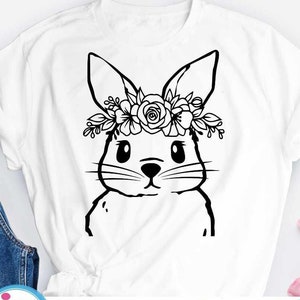 Floral Bunny SVG, Easter svg, Spring Rabbit Design Cut file, Flower Bunny svg, Animal Face svg, Flower Crown svg, eps, dxf, png