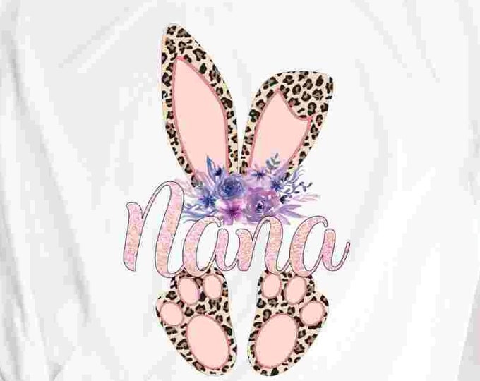 Nana Cheetah bunny PNG. Easter Leopard Print ears and feet with flower Rabbit sublimation digital design Easter clipart printable printing