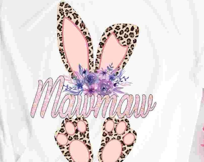 Mawmaw Cheetah bunny PNG Easter Leopard Print ears and feet with flower Rabbit sublimation digital design Easter clipart printable printing