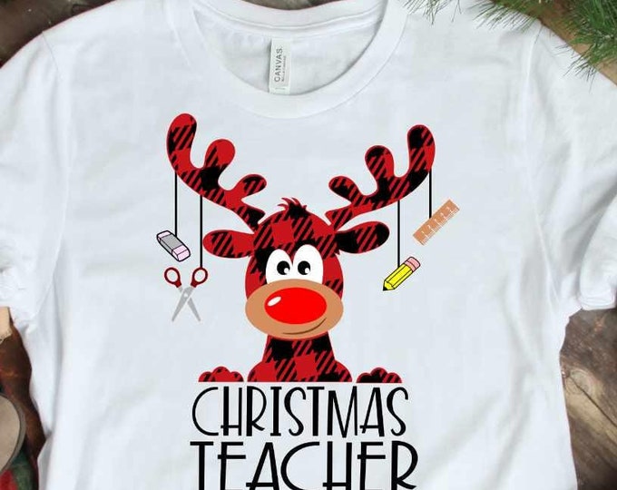 Christmas Teacher Crew Buffalo Plaid Moose SVG, Reindeer SVG, RN Clipart Xmas Clip Art, svg dxf Eps Cut File, Png Print Sublimation Design