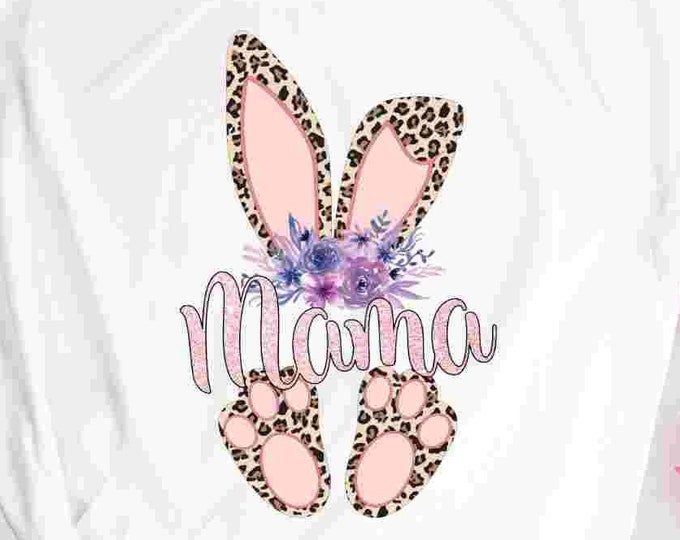 Mama Cheetah bunny PNG. Easter Leopard Print ears and feet with flower Rabbit sublimation digital design Easter clipart printable printing