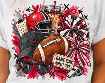 Red Black Football PNG, Game Day Sports Collage, Football Mom Sublimation Design
