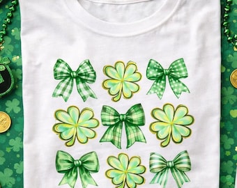 St Patrick’s Day PNG, Coquette Shamrock PNG, Lucky Bow Shirt Design, Trendy Popular (digital download)