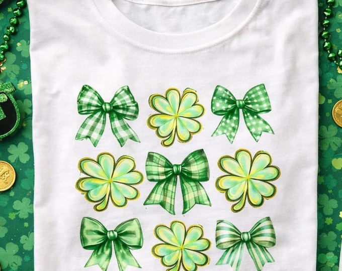 St Patrick’s Day PNG, Coquette Shamrock PNG, Lucky Bow Shirt Design, Trendy Popular (digital download)