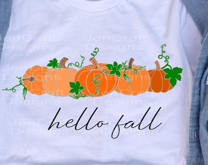 Hello Fall svg, Thanksgiving Autumn pumpkin svg, Pumpkins fall sayings quotes Cut Files Cricut Silhouette SVG, Eps, Dxf, PNG Sublimation