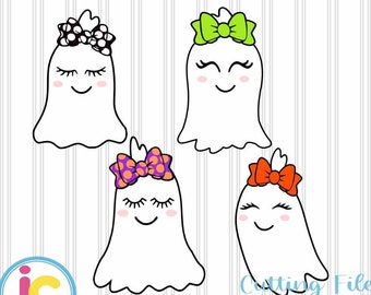 Girl Halloween Ghost svg, Ghost with Bow svg, Cute Ghost Svg, dxf, eps, png Cut Files Silhouette Cricut