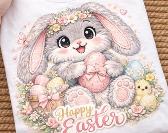 Watercolor Easter Bunny PNG | Pastel Floral Eggs Clipart (Digital Download)