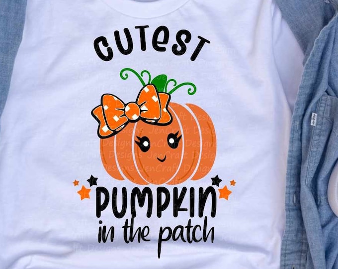 Cutest Pumpkin in the Patch SVG, girl Thanksgiving Design,Fall Cut File, Kids' Halloween Saying, Shirt Quote, dxf eps png Silhouette Cricut