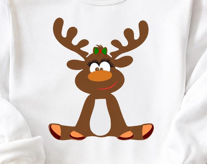Christmas Girl Reindeer SVG: Peeping Deer Silhouette (Digital Cut File)