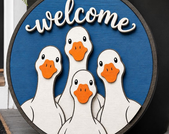Welcome Goose SVG, Goose Family Door Sign Laser Cut File