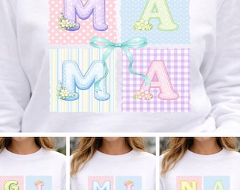 Mama Gigi Mimi Nana PNG Bundle, Floral Grandma Sublimation Coquette Bow Design, Mother’s Day Grandma Shirt Pastel Patchwork Digital Download