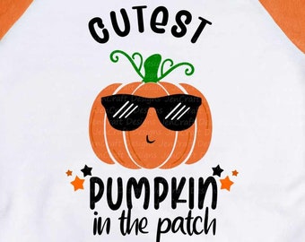 Cutest Pumpkin in the Patch Svg, Thanksgiving Halloween Fall svg baby, Boy Design kids saying svg, eps, dxf, png cut file circut silhouette