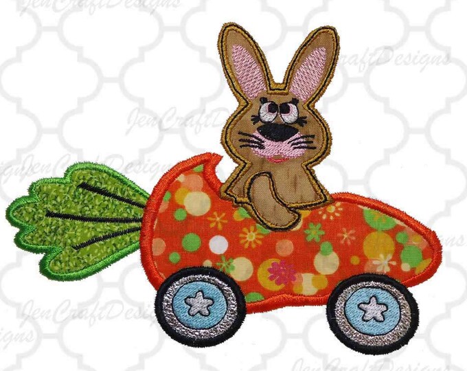 Easter Bunny Applique Design, 5x7 Easter Bunny in Carrot Car Machine Embroidery, Easter Applique Design Exp, Hus, Inf, Jef, Pes, Vip, XXX