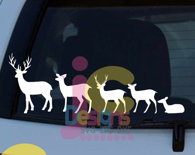 Deer Family SVG  Doe Buck baby deer Mom Dad son daughter Auto window decal design Svg, Png, Dxf, Eps Cricut Silhouette Sublimation Cut Files
