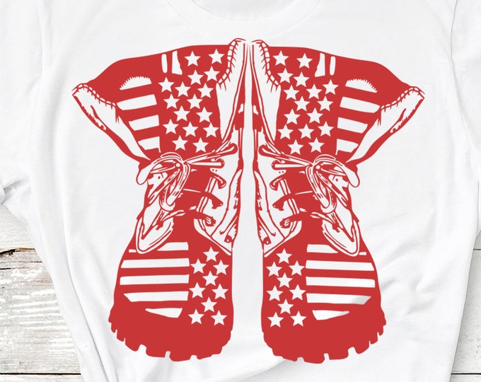 Combat Boots American Flag Stripe, Boot SVG USA 4th of July svg Memorial Day Cricut Silhouette Die Cut Machines. Svg, Dxf, Eps, Png, Studio3