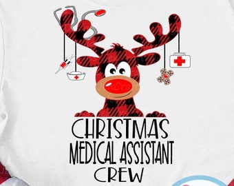 Medical Assistant Crew Buffalo Plaid Moose SVG, Christmas Svg, First Aide SVG, Clipart Clip Art, Eps  Cut File, Png Print Sublimation Design