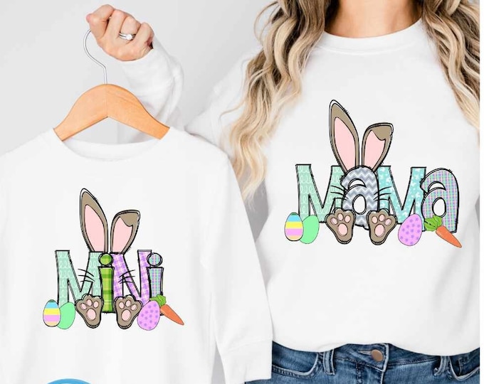 Easter Mama Mini Bunny png Mommy and me Easter matching shirts Png Retro Easter Vibes, Transfer Sublimation Digital Designs
