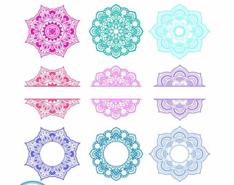 Mandala Svg, Mandala Bundle Svg, Mandalas Svg, Mandala Frame Svg, Mandala Border Svg Split Mandala Monogram Frame Henna boho Svg Eps Dxf Png