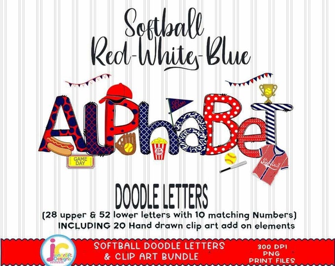 Softball Doodle Letters png Alphabet Bundle, Baseball Hand Drawn alpha pack Set Clip art Accessories, Numbers Sublimation print design