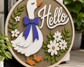Türschild „Hallo Gans“ (SVG-Datei), florales Gänse-Laserschnittmuster (Datei)