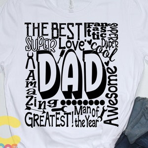 Pai SVG, Dia dos Pais SVG, tipografia word art, Super Greatest Man of the year Sublimation - Corte Arquivo Design de Camisa SVG, Eps, Dxf, Png