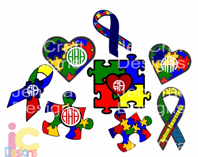 Autism Awareness SVG, Puzzle Monogram Frames SVG, Autism Mom SVG, Dxf, Eps, Png cutting files for use with Silhouette, Cricut