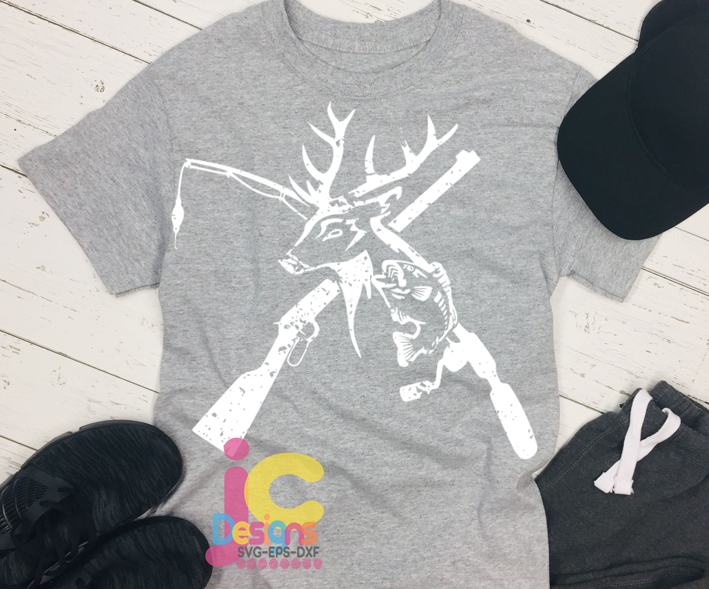 Distressed Deer and Fish, riffle. Fishing pole SVG ...