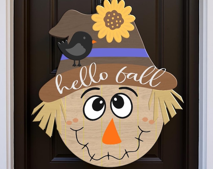 Scarecrow Face Fall Door Hanger Svg, Fall Welcome Scarecrow Sign Svg, Scarecrow Svg, Glowforge Laser Cut Files, Svg, Eps, Dxf, Png
