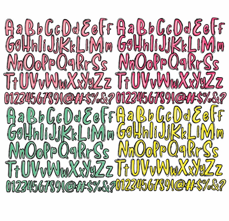 Neon Doodle Alphabet PNG Bundle: Colorful Letters & Numbers (digital ...