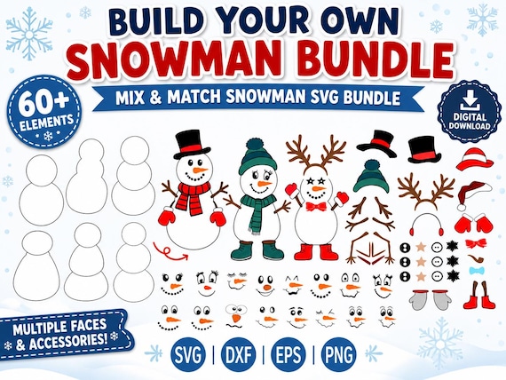 Snowman Face SVG Bundle: DIY Christmas Cut Files (Digital Download)