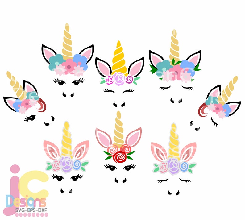 Download Clip Art Eps Dxf Silhouette Unicorn Svg Floral Unicorn Head Features Eyelashes Unicorn Face Svg Bundle Png Cricut Gold Horn Unicorn Svg Art Collectibles