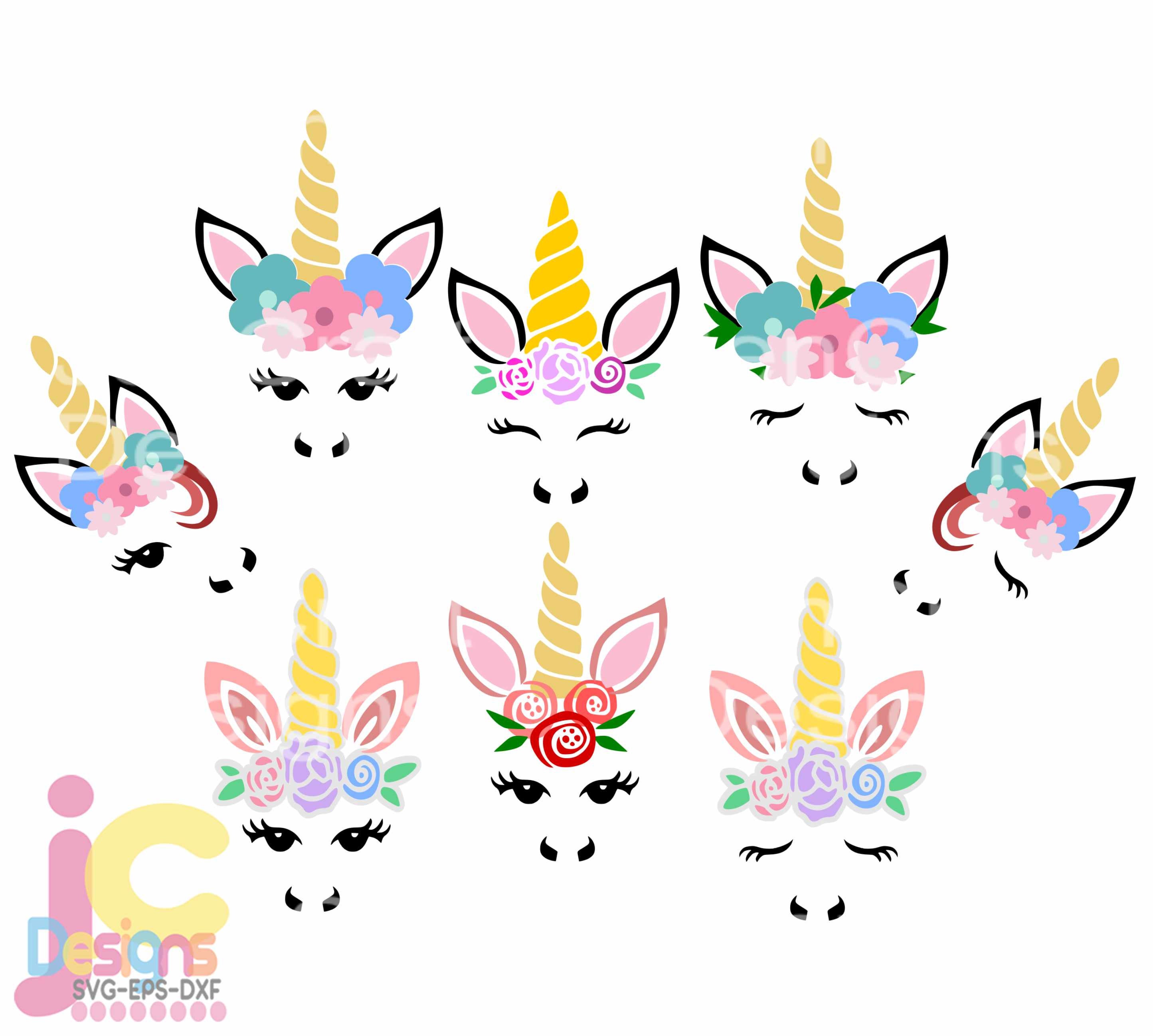 Unicorn svg, Unicorn face svg bundle, Gold Horn unicorn, Floral Unicorn