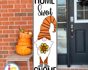 Home Sweet Gnome Porch Leaner Sign SVG Bundle Gnome Pumpkin SVG Autumn Vertical Sign Thanksgiving Cut File svg, eps, dxf, png quotes cricut