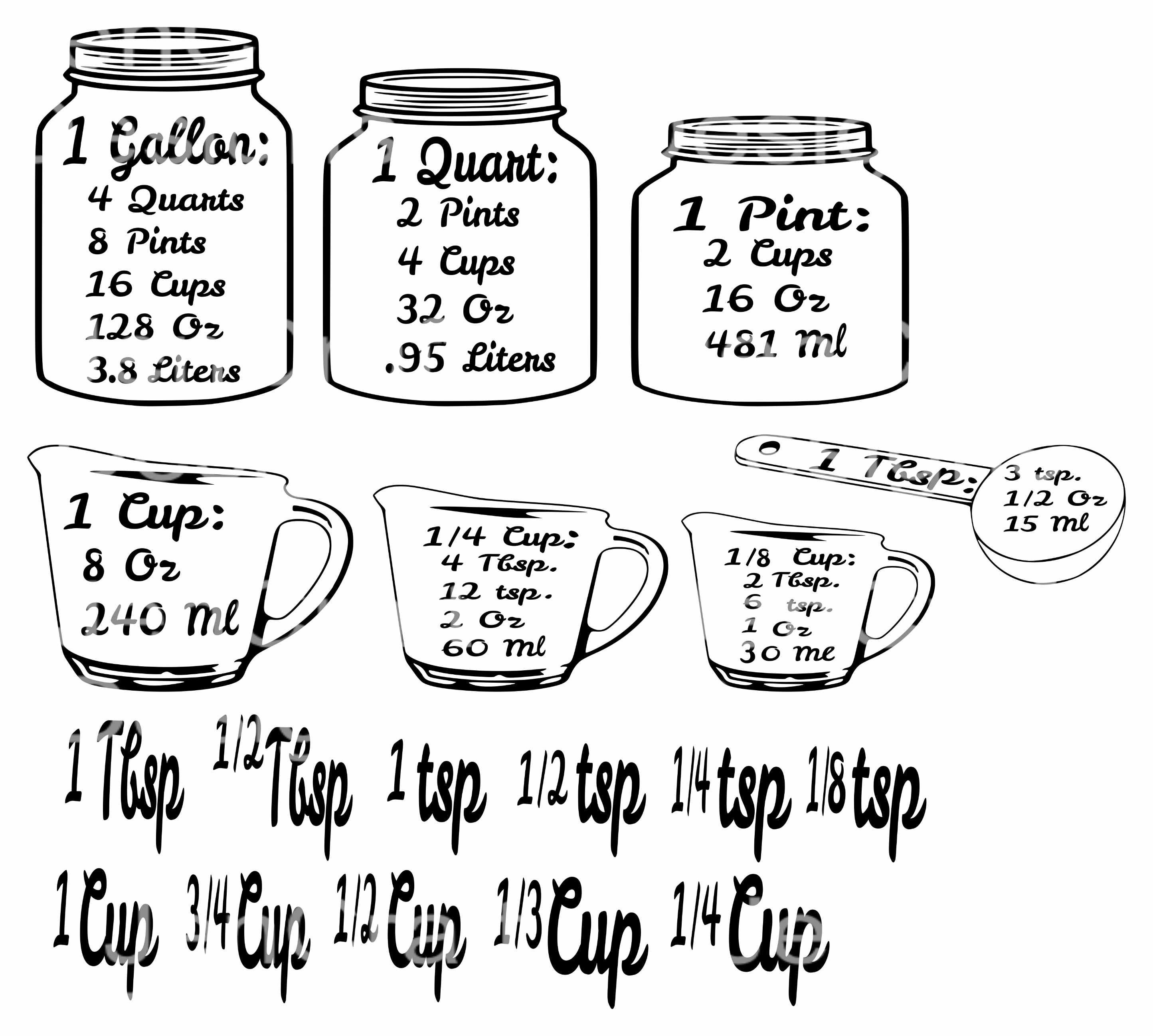 Download Kitchen SVG, Conversion Chart svg, Kitchen Measuring Cheat Sheet svg measurement Conversion ...