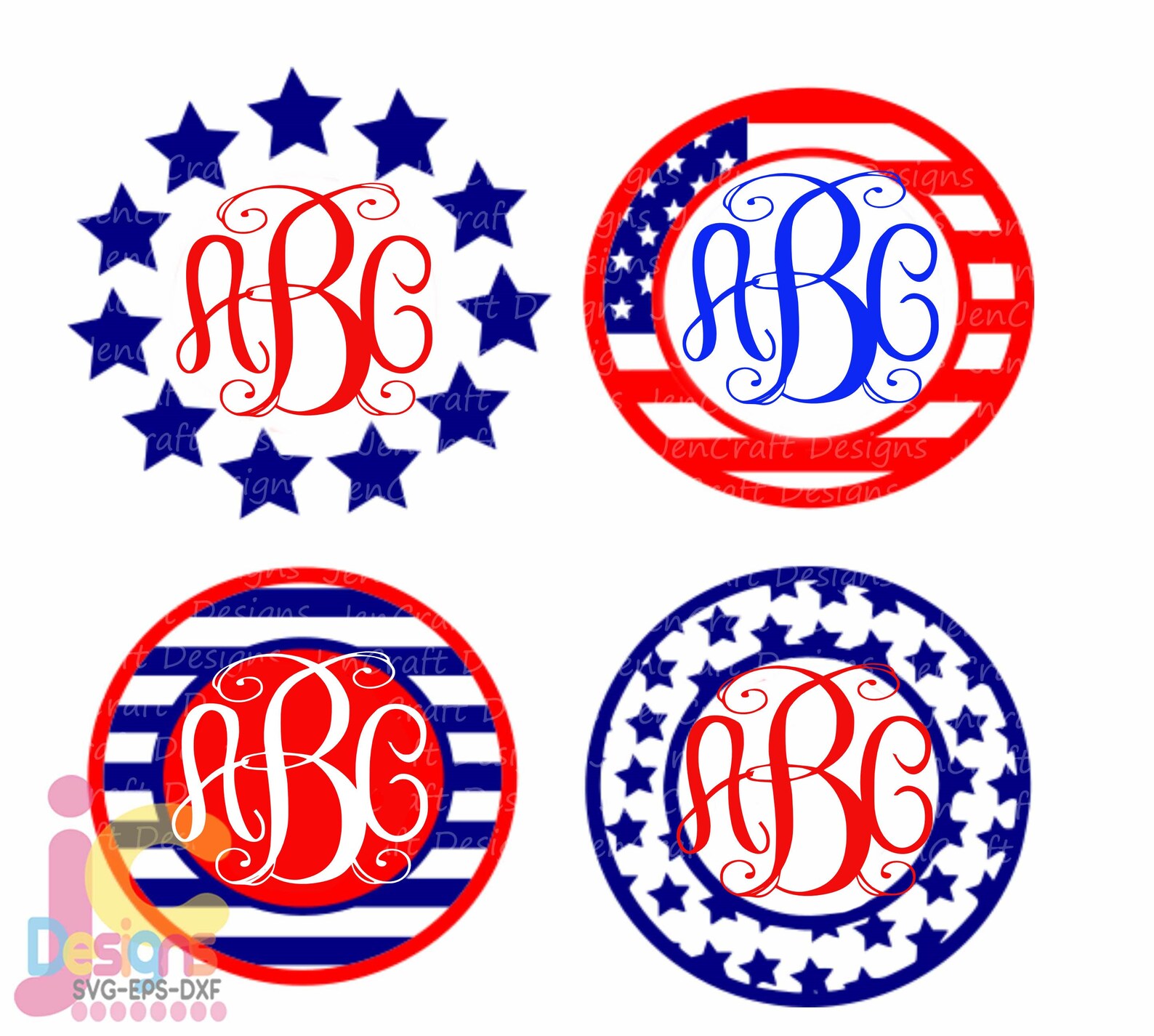 Patriotic Monogram Frame: American Flag SVG, 4th of July (digital Files ...