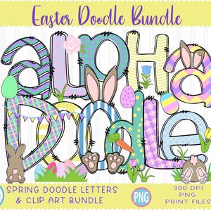 Easter  Doodle Lettrs png Hand Drawn alpha pack Numbers Alphabet A - Z Set Sublimation Designa Printable png Font Pink White Font