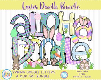 Easter  Doodle Lettrs png Hand Drawn alpha pack Numbers Alphabet A - Z Set Sublimation Designa Printable png Font Pink White Font