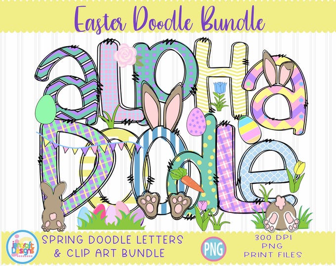 Easter  Doodle Lettrs png Hand Drawn alpha pack Numbers Alphabet A - Z Set Sublimation Designa Printable png Font Pink White Font