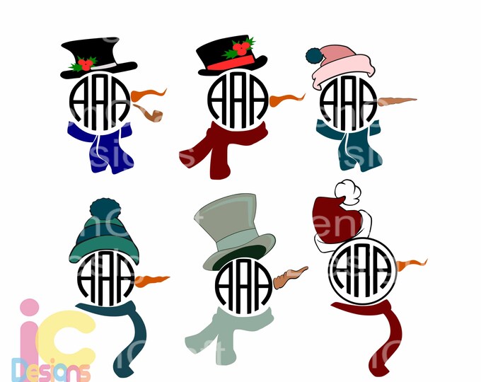 Christmas svg Snowman face Monogram Frame SVG Snowman hat nose face SVG digital cut file Snowman svg, Dxf, Eps, Png Instant Download