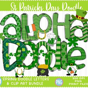 St. Patrick&#39;s Day Doodle Alphabet PNG: Letters & Clipart (Digital Download)