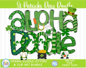 St. Patrick's Day Doodle Alphabet PNG: Letters & Clipart (Digital Download)